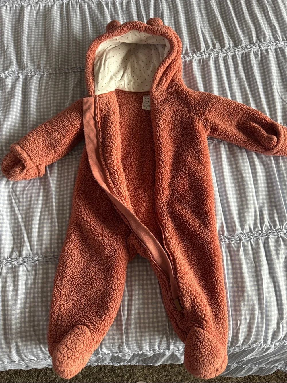 Carter's Rust Orange Sherpa Hooded Footed One-Piece with Bear Ears